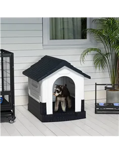 PawHut Plastic Dog Kennel with Windows, for Garden Patio, Miniature and Small Dogs, 80 x 69 x 76cm - Grey 2
