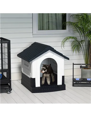 PawHut Plastic Dog Kennel with Windows, for Garden Patio, Miniature and Small Dogs, 80 x 69 x 76cm - Grey