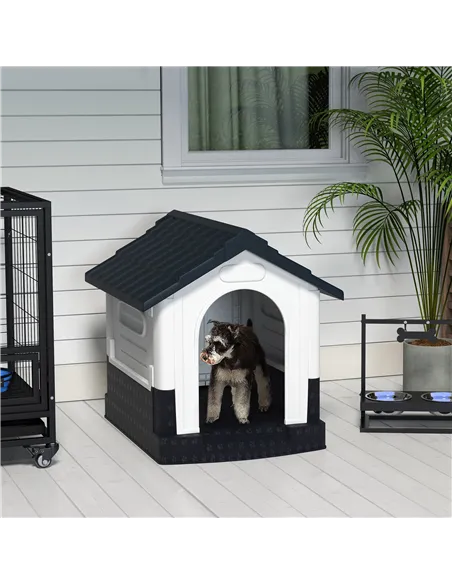 PawHut Plastic Dog Kennel with Windows, for Garden Patio, Miniature and Small Dogs, 80 x 69 x 76cm - Grey