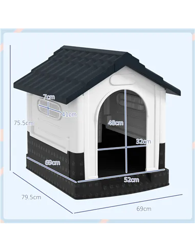 PawHut Plastic Dog Kennel with Windows, for Garden Patio, Miniature and Small Dogs, 80 x 69 x 76cm - Grey