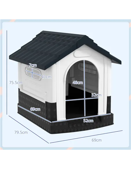PawHut Plastic Dog Kennel with Windows, for Garden Patio, Miniature and Small Dogs, 80 x 69 x 76cm - Grey