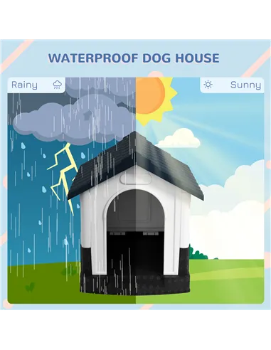 PawHut Plastic Dog Kennel with Windows, for Garden Patio, Miniature and Small Dogs, 80 x 69 x 76cm - Grey