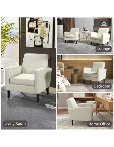 HOMCOM Modern Accent Chair, Occasional Chair with Rubber Wood Legs for Living Room, Bedroom, Cream White