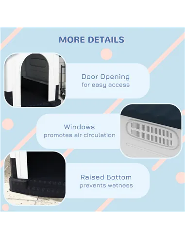 PawHut Plastic Dog Kennel with Windows, for Garden Patio, Miniature and Small Dogs, 80 x 69 x 76cm - Grey