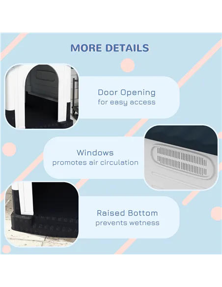 PawHut Plastic Dog Kennel with Windows, for Garden Patio, Miniature and Small Dogs, 80 x 69 x 76cm - Grey