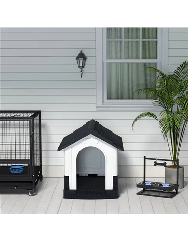 PawHut Plastic Dog Kennel with Windows, for Garden Patio, Miniature and Small Dogs, 80 x 69 x 76cm - Grey