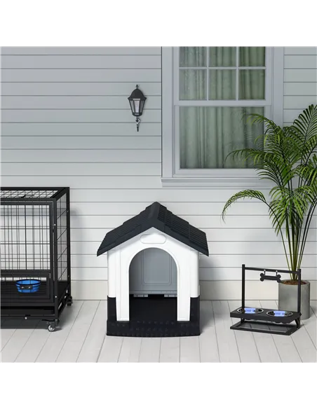 PawHut Plastic Dog Kennel with Windows, for Garden Patio, Miniature and Small Dogs, 80 x 69 x 76cm - Grey