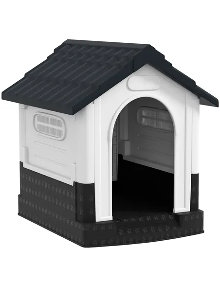 PawHut Plastic Dog Kennel with Windows, for Garden Patio, Miniature Dogs, 64.5 x 57 x 66cm - Grey
