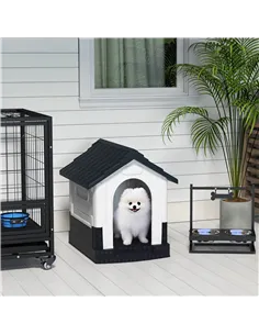 PawHut Plastic Dog Kennel with Windows, for Garden Patio, Miniature Dogs, 64.5 x 57 x 66cm - Grey 2