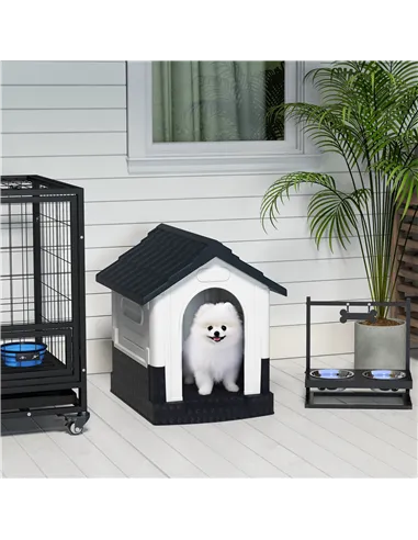 PawHut Plastic Dog Kennel with Windows, for Garden Patio, Miniature Dogs, 64.5 x 57 x 66cm - Grey