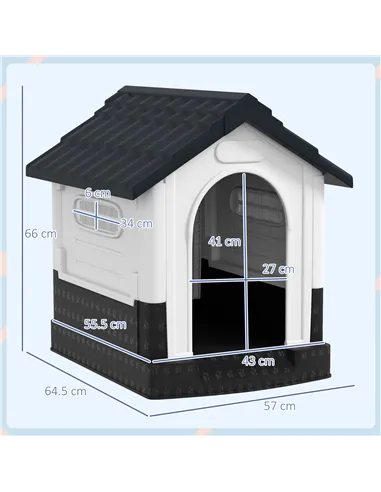 PawHut Plastic Dog Kennel with Windows, for Garden Patio, Miniature Dogs, 64.5 x 57 x 66cm - Grey