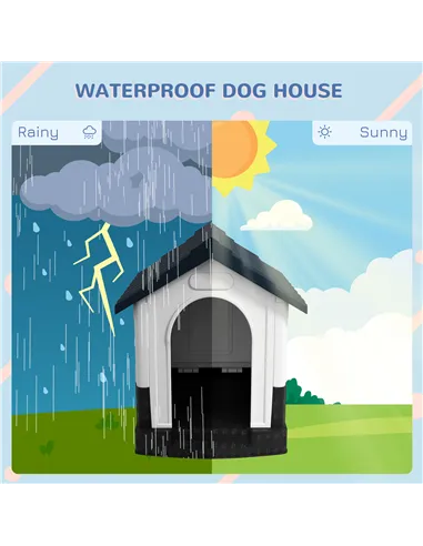 PawHut Plastic Dog Kennel with Windows, for Garden Patio, Miniature Dogs, 64.5 x 57 x 66cm - Grey