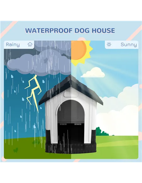 PawHut Plastic Dog Kennel with Windows, for Garden Patio, Miniature Dogs, 64.5 x 57 x 66cm - Grey