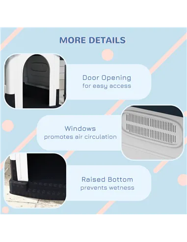 PawHut Plastic Dog Kennel with Windows, for Garden Patio, Miniature Dogs, 64.5 x 57 x 66cm - Grey