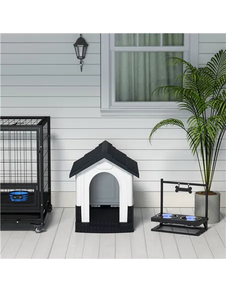 PawHut Plastic Dog Kennel with Windows, for Garden Patio, Miniature Dogs, 64.5 x 57 x 66cm - Grey