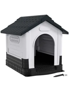 PawHut Plastic Dog Kennel with Windows, for Garden Patio, Medium and Large Dogs, 101 x 88 x 99cm - Grey