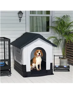 PawHut Plastic Dog Kennel with Windows, for Garden Patio, Medium and Large Dogs, 101 x 88 x 99cm - Grey 2