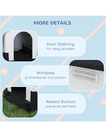 PawHut Plastic Dog Kennel with Windows, for Garden Patio, Medium and Large Dogs, 101 x 88 x 99cm - Grey