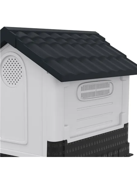 PawHut Plastic Dog Kennel with Windows, for Garden Patio, Medium and Large Dogs, 101 x 88 x 99cm - Grey