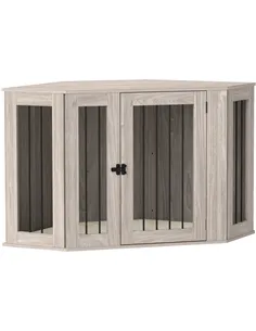 PawHut Dog Crate Furniture Side Table, with Cushion, 122 x 61 x 71cm - Walnut Brown