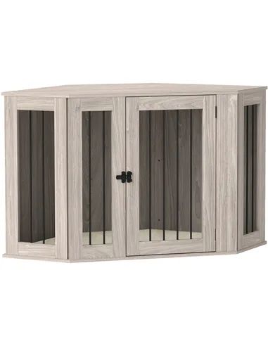 PawHut Dog Crate Furniture Side Table, with Cushion, 122 x 61 x 71cm - Walnut Brown