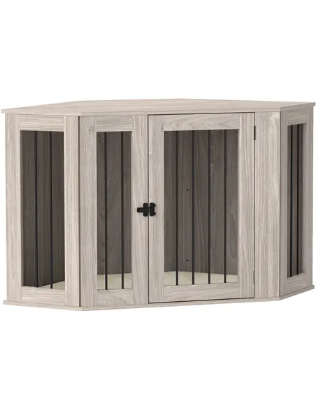 PawHut Dog Crate Furniture Side Table, with Cushion, 122 x 61 x 71cm - Walnut Brown