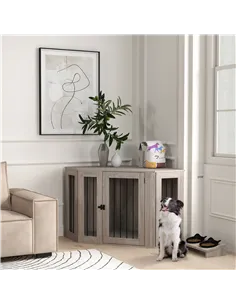 PawHut Dog Crate Furniture Side Table, with Cushion, 122 x 61 x 71cm - Walnut Brown 2