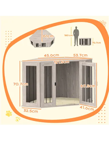 PawHut Dog Crate Furniture Side Table, with Cushion, 122 x 61 x 71cm - Walnut Brown