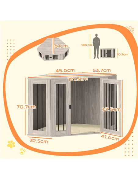 PawHut Dog Crate Furniture Side Table, with Cushion, 122 x 61 x 71cm - Walnut Brown