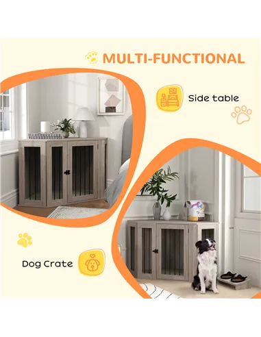 PawHut Dog Crate Furniture Side Table, with Cushion, 122 x 61 x 71cm - Walnut Brown