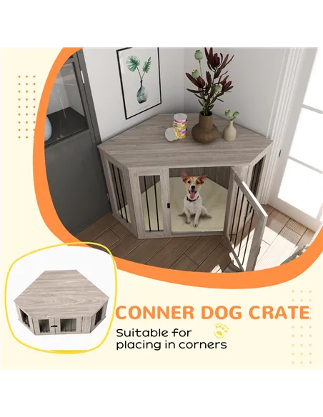 PawHut Dog Crate Furniture Side Table, with Cushion, 122 x 61 x 71cm - Walnut Brown