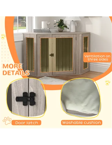 PawHut Dog Crate Furniture Side Table, with Cushion, 122 x 61 x 71cm - Walnut Brown