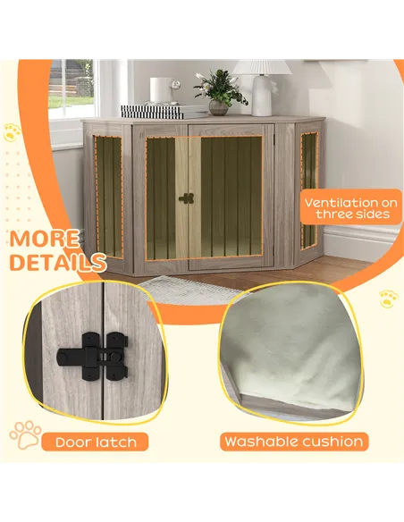 PawHut Dog Crate Furniture Side Table, with Cushion, 122 x 61 x 71cm - Walnut Brown