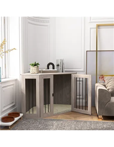 PawHut Dog Crate Furniture Side Table, with Cushion, 122 x 61 x 71cm - Walnut Brown