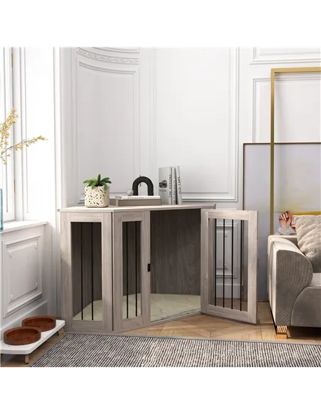 PawHut Dog Crate Furniture Side Table, with Cushion, 122 x 61 x 71cm - Walnut Brown