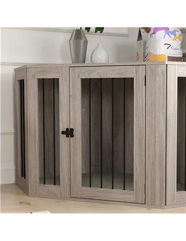 PawHut Dog Crate Furniture Side Table, with Cushion, 122 x 61 x 71cm - Walnut Brown