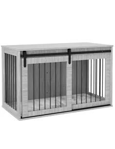 PawHut 118cm Dog Crate Furniture with Removable Cushion for Extra Large Dogs - Grey