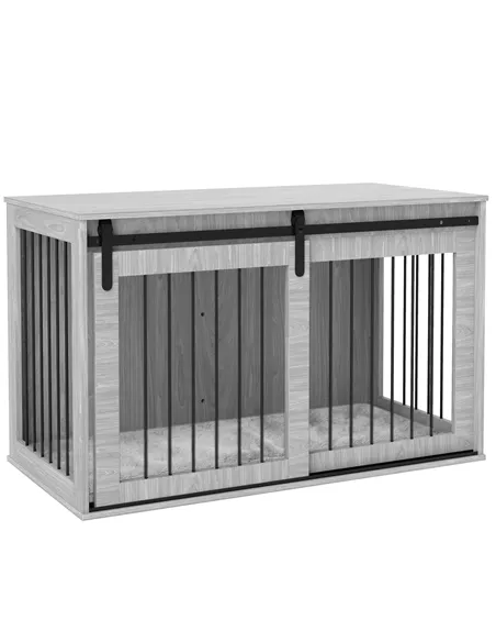 PawHut 118cm Dog Crate Furniture with Removable Cushion for Extra Large Dogs - Grey