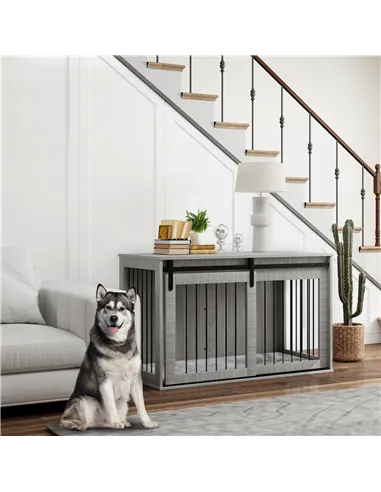 PawHut 118cm Dog Crate Furniture with Removable Cushion for Extra Large Dogs - Grey