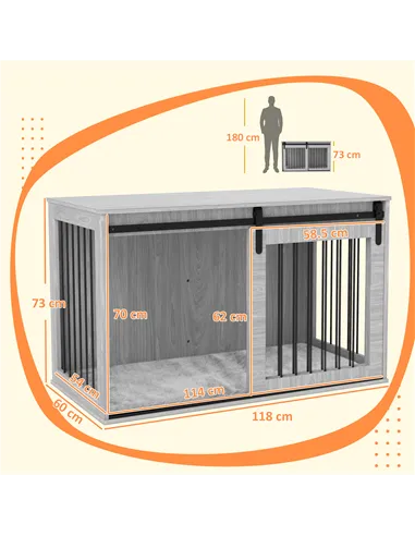 PawHut 118cm Dog Crate Furniture with Removable Cushion for Extra Large Dogs - Grey