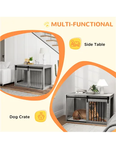 PawHut 118cm Dog Crate Furniture with Removable Cushion for Extra Large Dogs - Grey