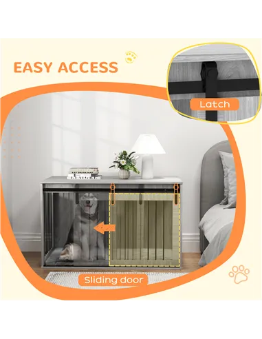 PawHut 118cm Dog Crate Furniture with Removable Cushion for Extra Large Dogs - Grey