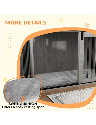PawHut 118cm Dog Crate Furniture with Removable Cushion for Extra Large Dogs - Grey