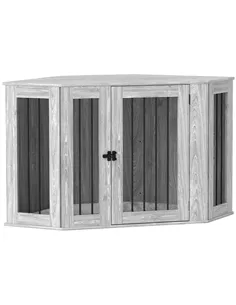 PawHut Dog Crate Furniture Side Table, with Cushion, 122 x 61 x 71cm - Grey