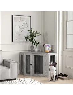 PawHut Dog Crate Furniture Side Table, with Cushion, 122 x 61 x 71cm - Grey 2