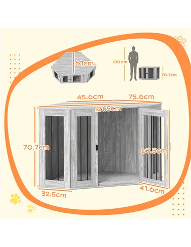 PawHut Dog Crate Furniture Side Table, with Cushion, 122 x 61 x 71cm - Grey