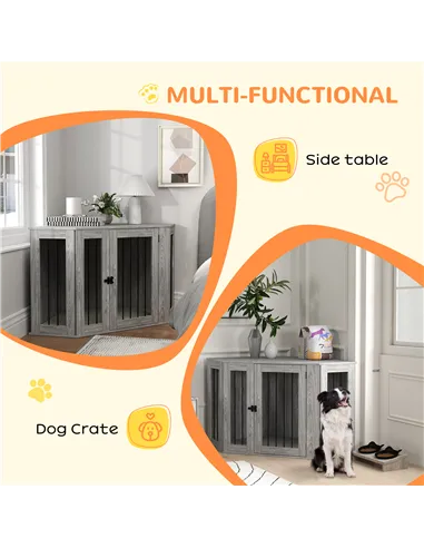 PawHut Dog Crate Furniture Side Table, with Cushion, 122 x 61 x 71cm - Grey