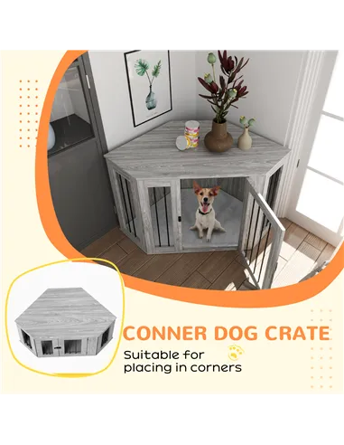 PawHut Dog Crate Furniture Side Table, with Cushion, 122 x 61 x 71cm - Grey