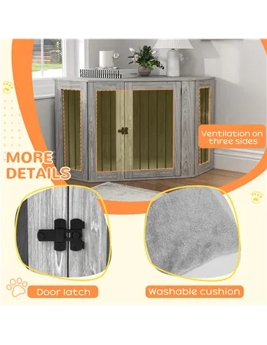 PawHut Dog Crate Furniture Side Table, with Cushion, 122 x 61 x 71cm - Grey