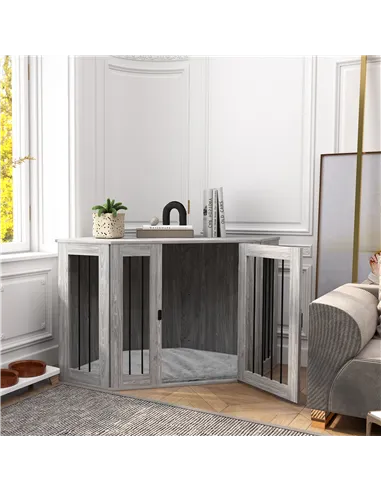 PawHut Dog Crate Furniture Side Table, with Cushion, 122 x 61 x 71cm - Grey